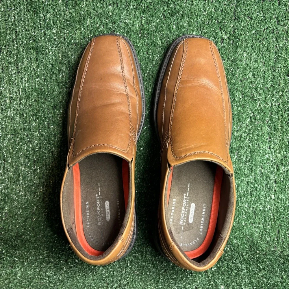 Rockport Leader BX2060 Leather Bike Toe Slip On Loafer Tan Brown Mens Sz 10 Wide